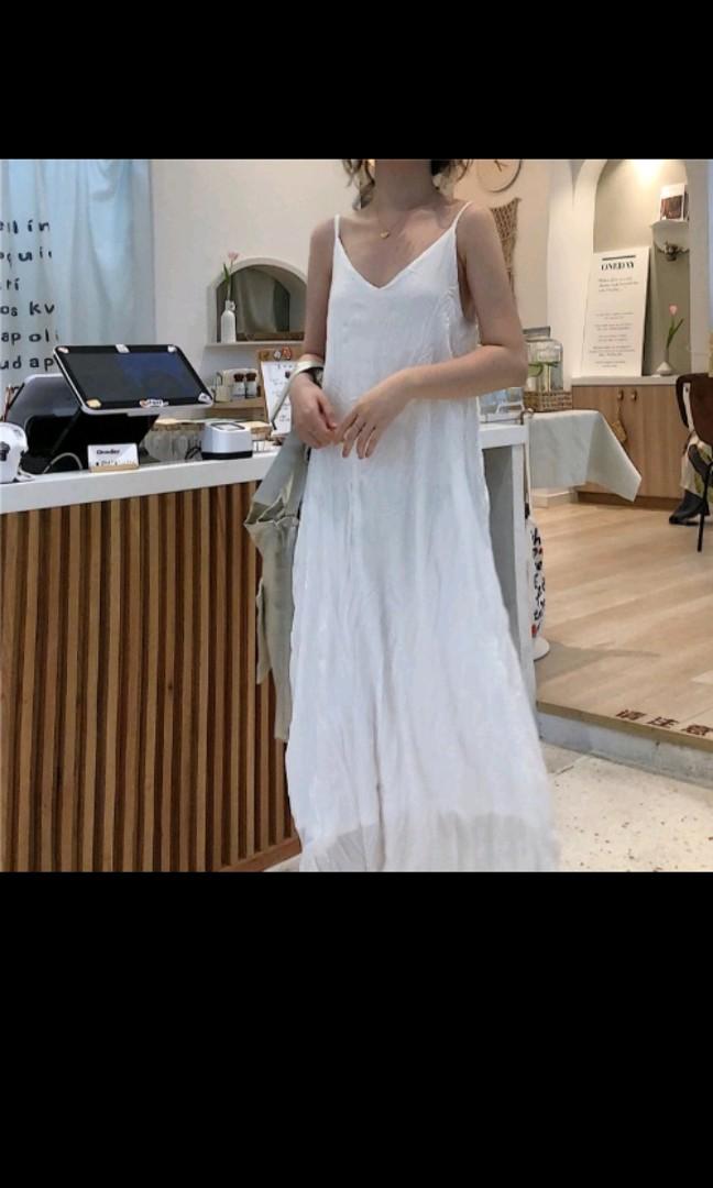 White maxi dress spaghetti straps sale