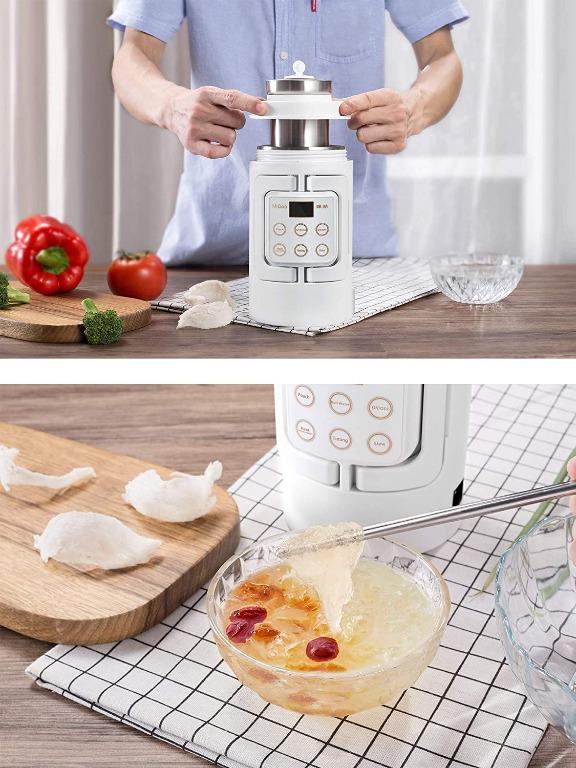 MIGOO Portable Stew Kettle Slow Cooker Electric Mini Travel 0.7L with 0.3L Stainless Steel Inner Liner Poach Boil Water Timing Keep Warm Multi Use Low