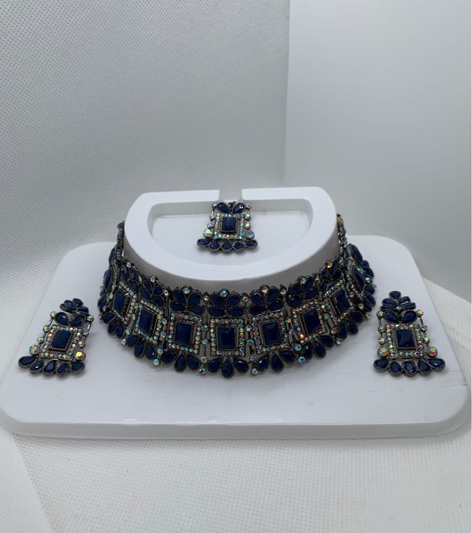 Navy blue choker set, Women's Fashion 