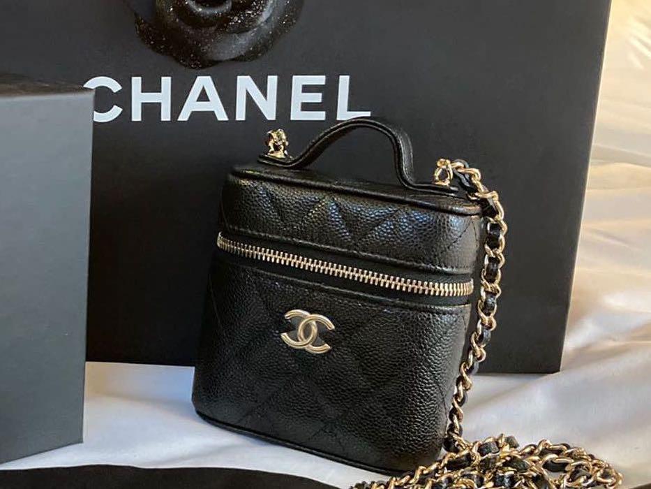Chanel 22C Pearl Crush PurseVanity W Chain Lambskin Black Gold Shoulder  Bag  eBay