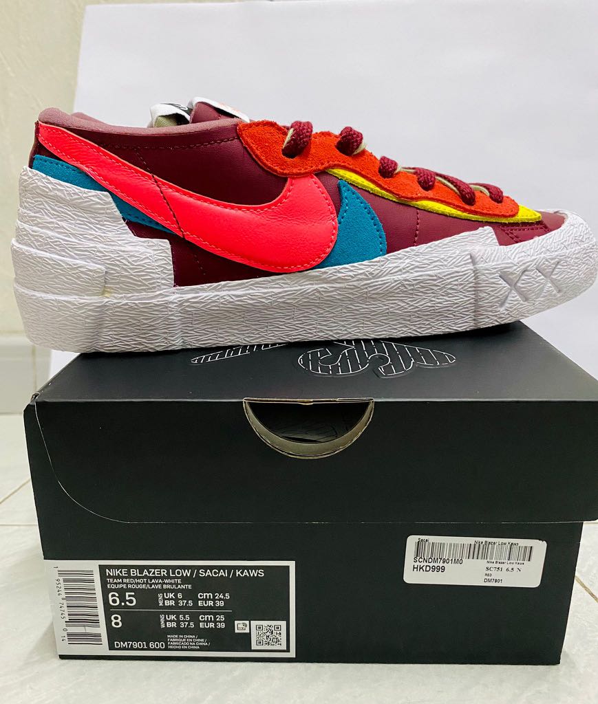 Nike Sacai Kaws | Blazer Low | US 6.5 | Red, 女裝, 鞋, 波鞋- Carousell