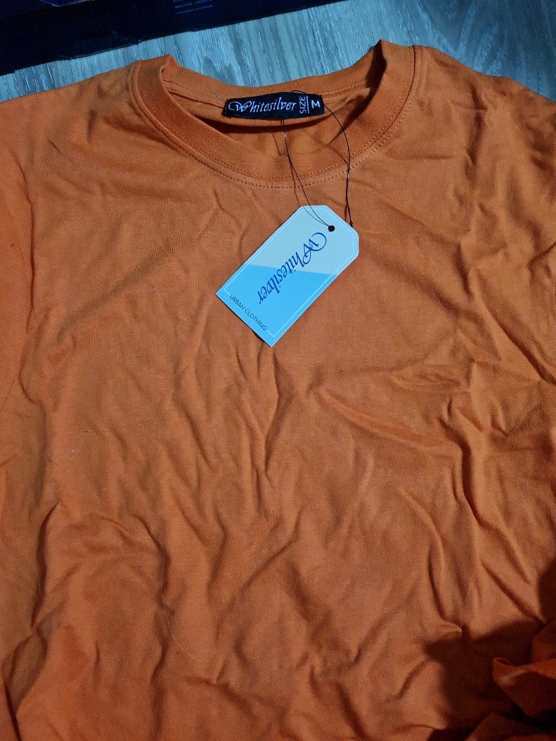 Orange plain long sleeve shirt, Men's 
