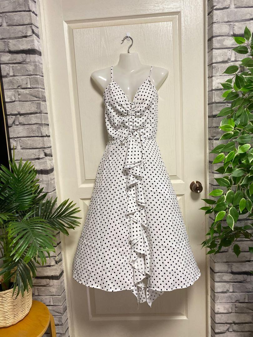 white polka dot midi