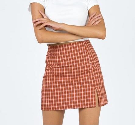 Orange plaid mini skirt shop