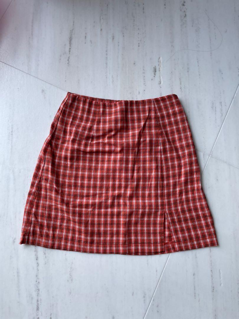 Orange plaid store short skirt