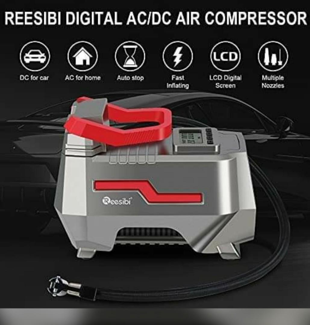 Reesibi 12V 230V Tyre Inflator Air Compressor 150PSI 10.3bar AC/DC Dual