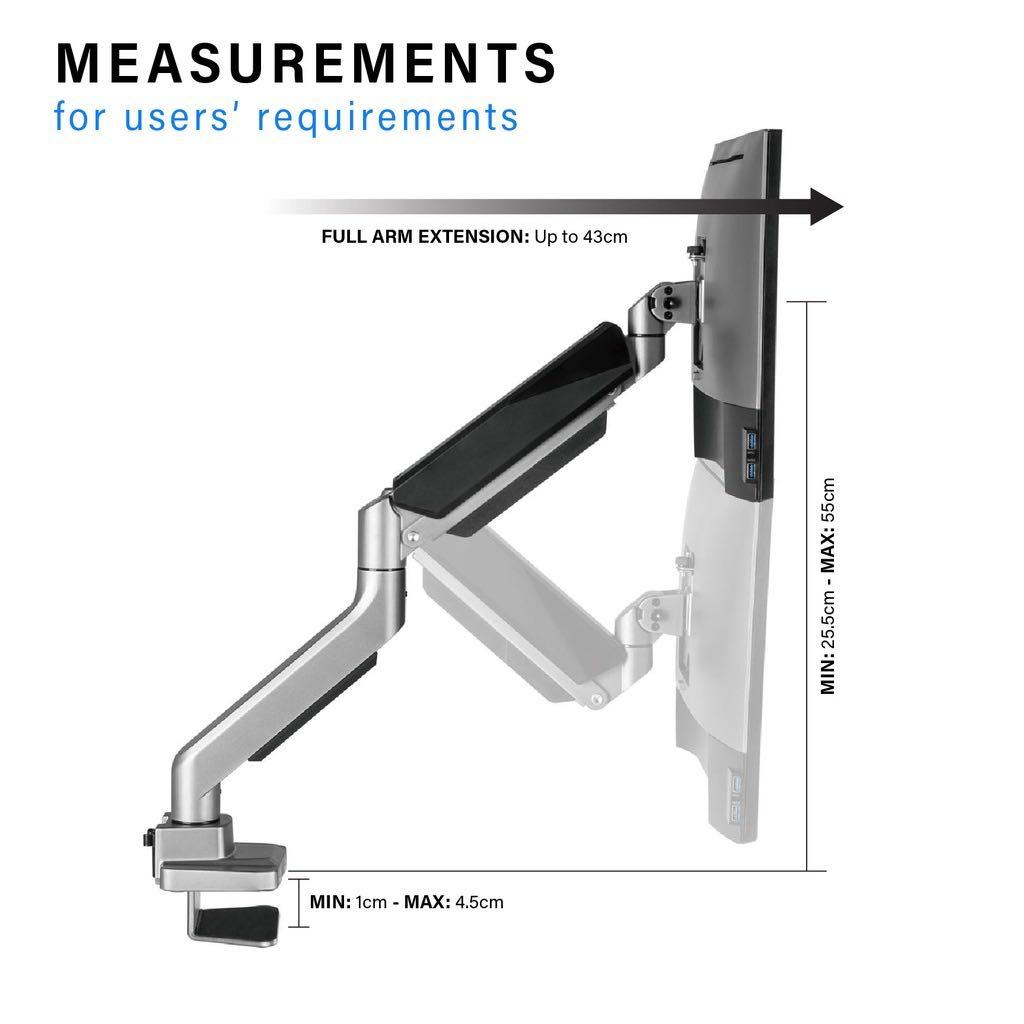 ULTi Stealth HeavyDuty Monitor Arm, Compatible w/ Ultrawide Monitors, up to 49 Inch (Horizontal