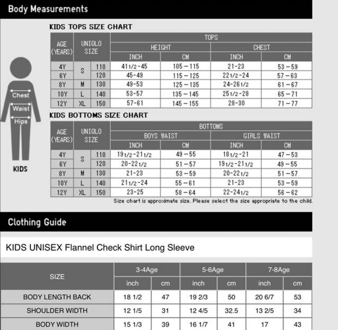 Baby Care  Uniqlo Kids Size Chart  Facebook