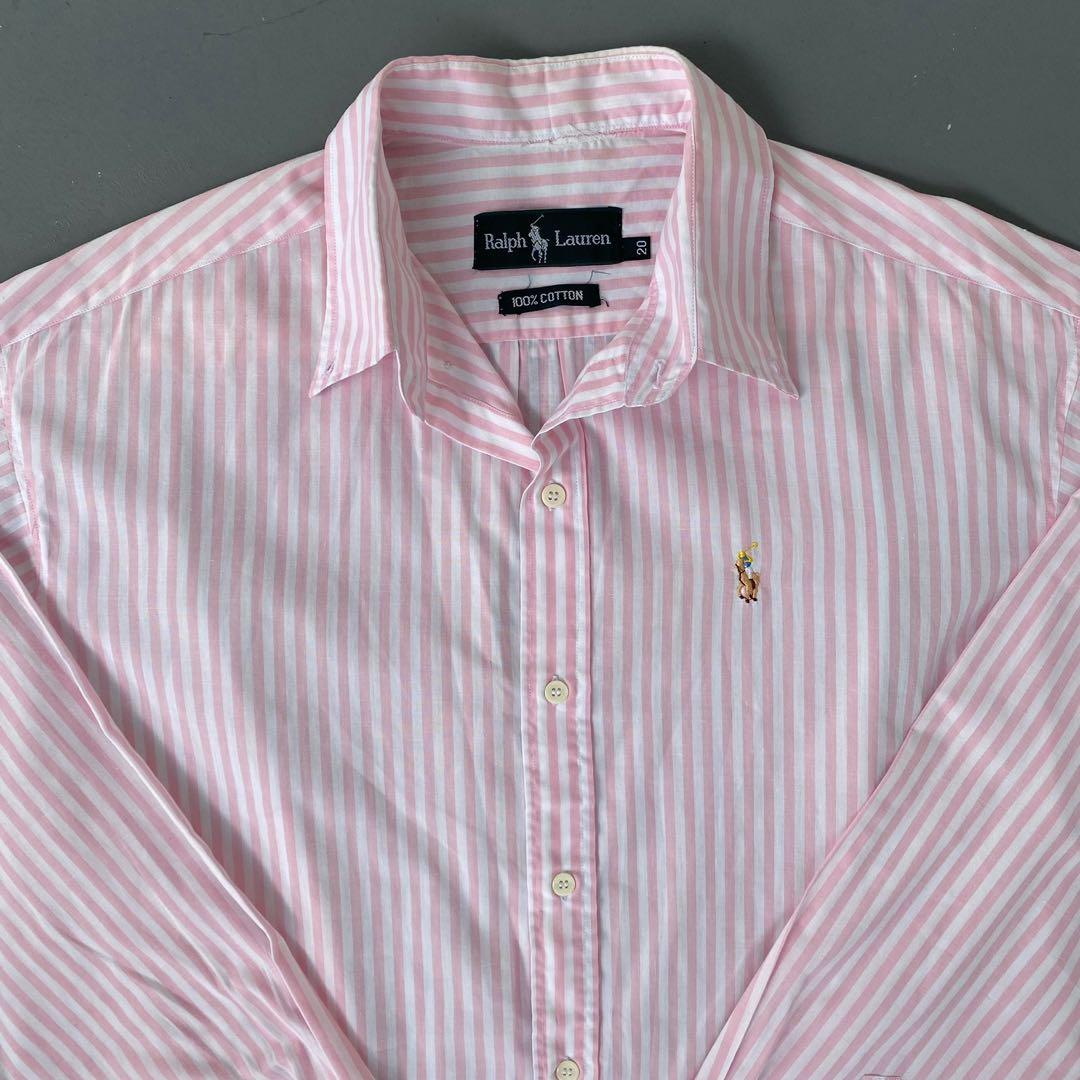 LOUIS VUITTON Vintage Logo Stripe Polo Shirts #34 Top Pink Pocket Cotton  RankAB