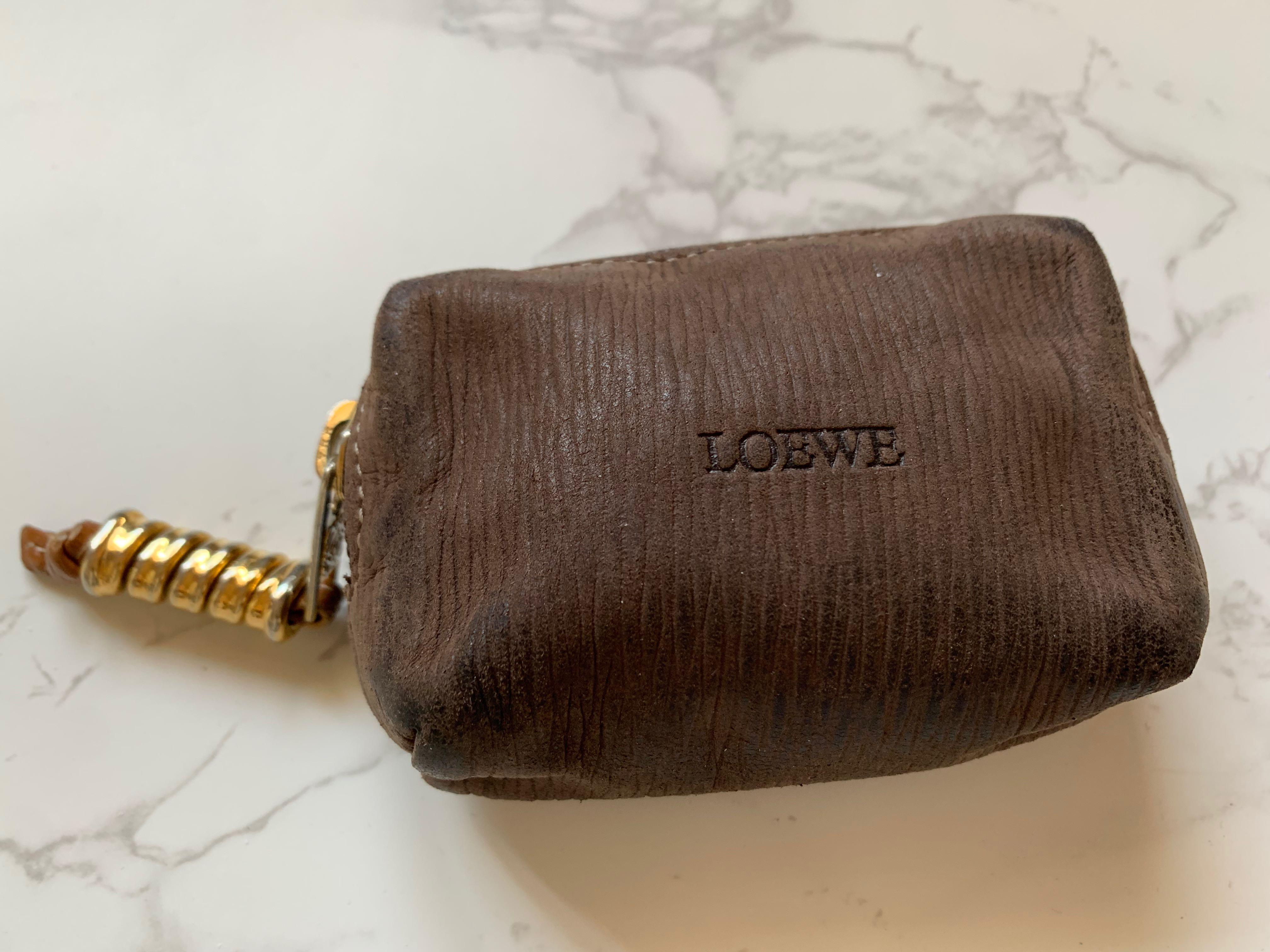 Vintage】Loewe Vintage Leather Unisex Coin Bag Purses 中古蛇骨扣麂