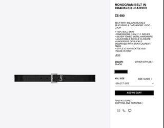 YSL Monogram Crackled Leather Belt - Size 95