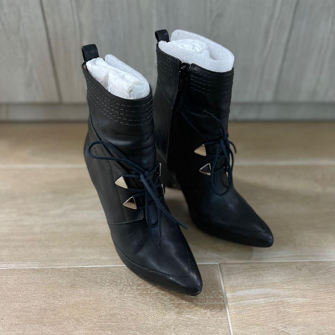 10 Crosby Derek Lam Black Leather High Heel Wedge Pointed Booties