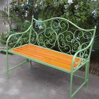 Offer -110 cm Turquoise green metallic plus wooden garden bench