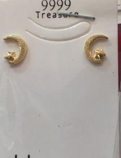 黃金純金9999星星月亮耳環 星月可愛造型 重0.25錢 pure gold earrings 24k 9999 star moon