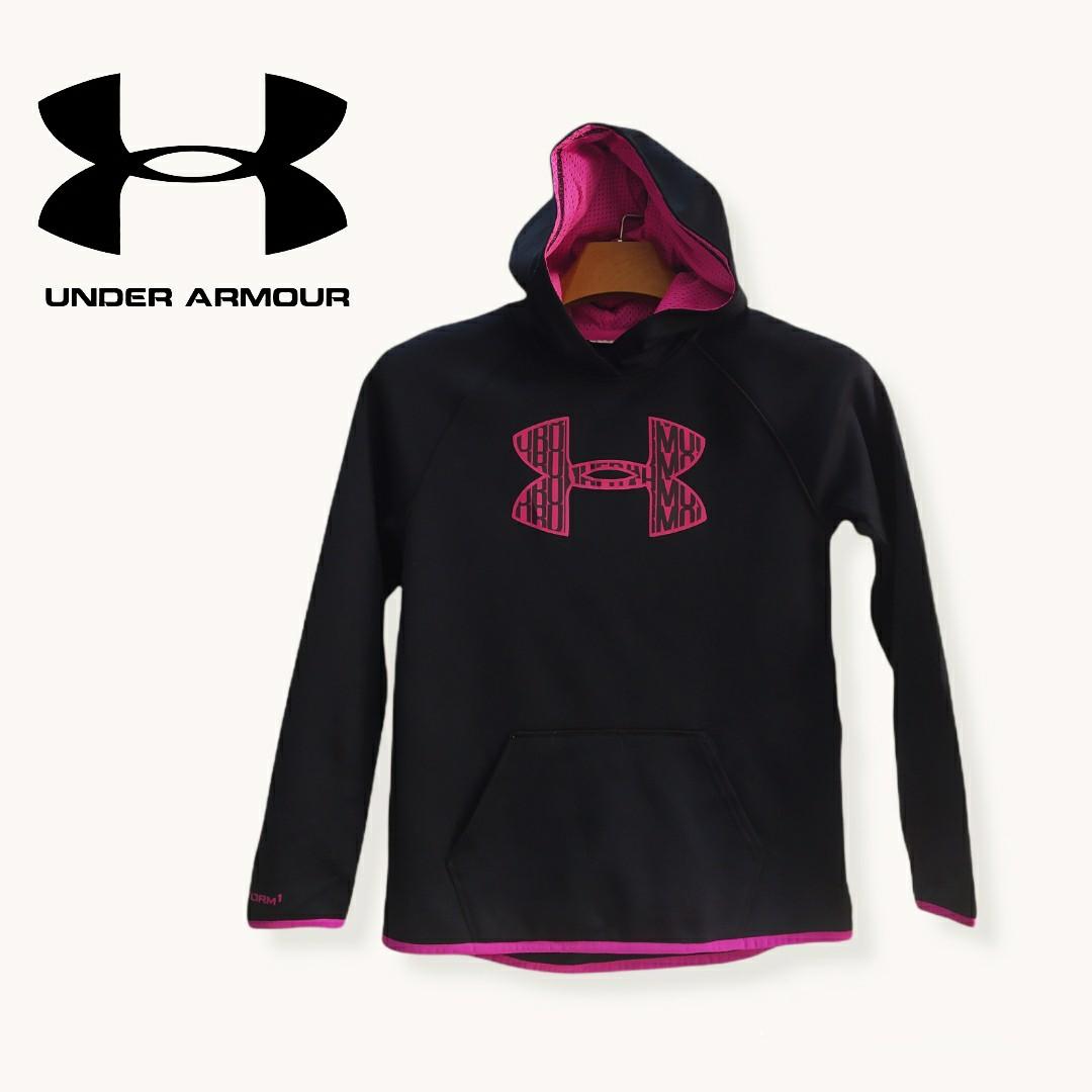 Black and pink 2025 under armour hoodie