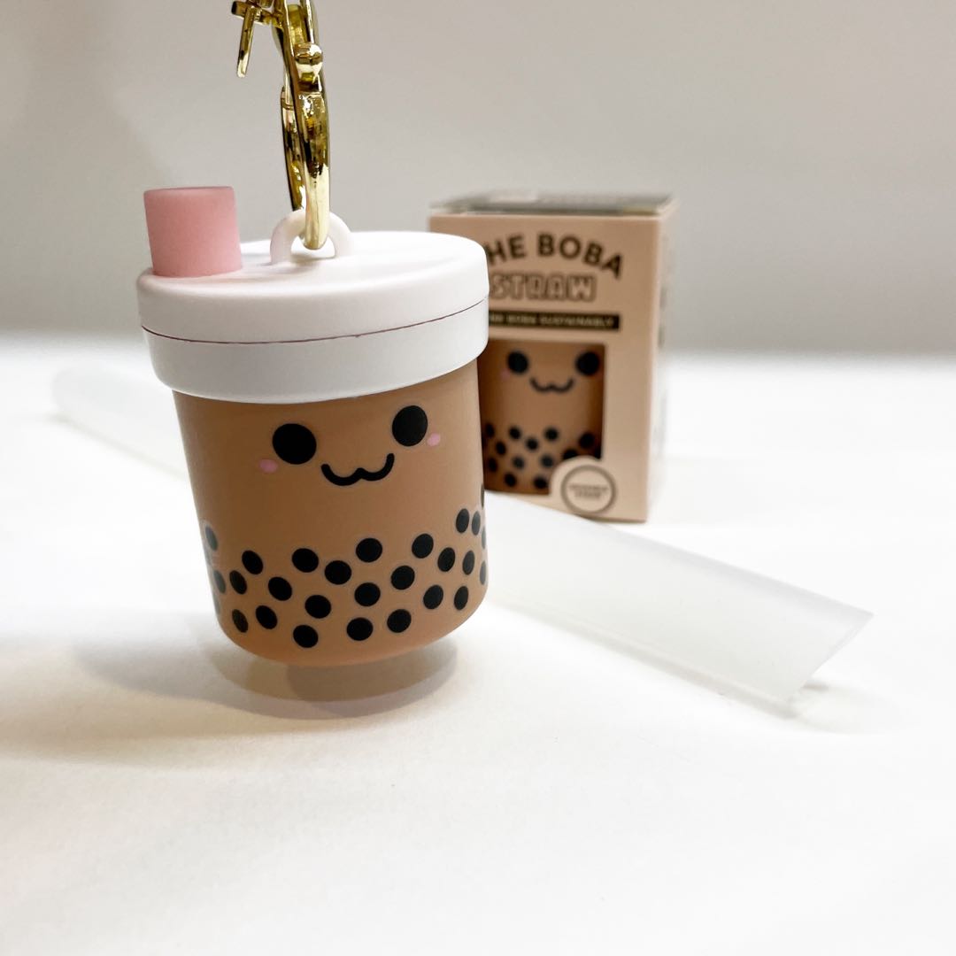 Portable Reusable Boba Straw with Keychain Clip - Stainless Steel