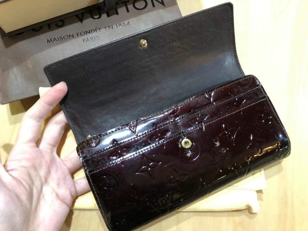 LV Vernis Sarah Wallet in Amarante, Luxury, Bags & Wallets on Carousell