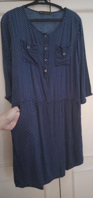 Blue dotted 3/4 sleeves dress with pockets (Category: Dresses) located in Manila. Submitted by mimi0023 (Listing ID 1129515040, Image 3). Description: Loose waist garter. May replace garter or put belt over to give shape.