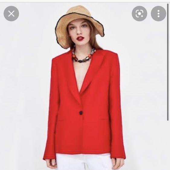 red linen blazer