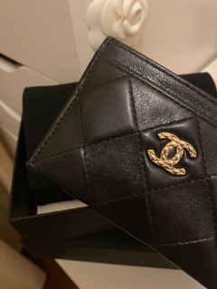 最新款22s Chanel 香奈兒皮穿鍊水鑽扣logo card holder AP2735, 名牌 ...
