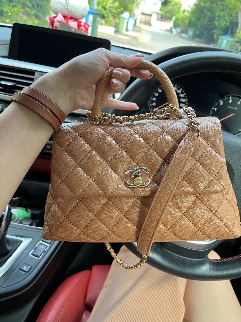 Chanel Small Coco Handle bag Caramel Caviar leather Gold Hardware