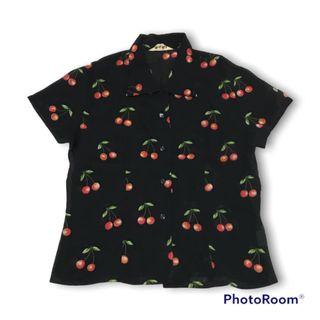 Cherry Print Shirt - Kemeja Hitam Motif Buah Ceri