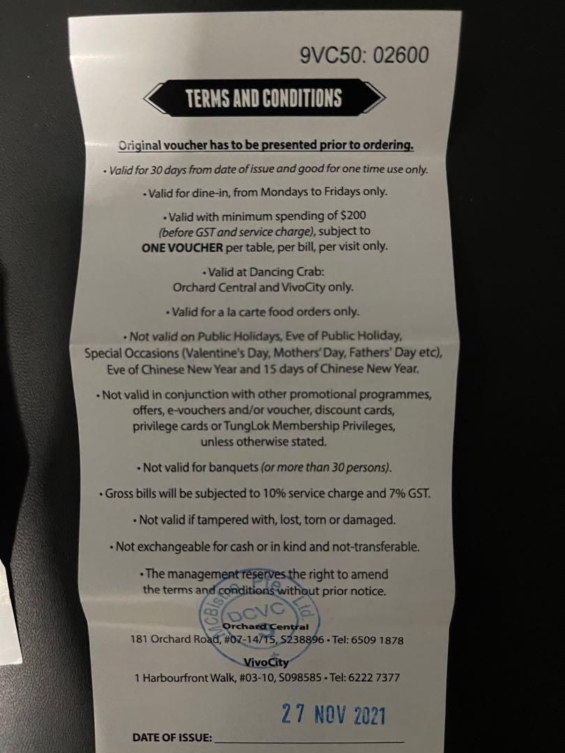 Dancing Crab vouchers, Tickets & Vouchers, Vouchers on Carousell