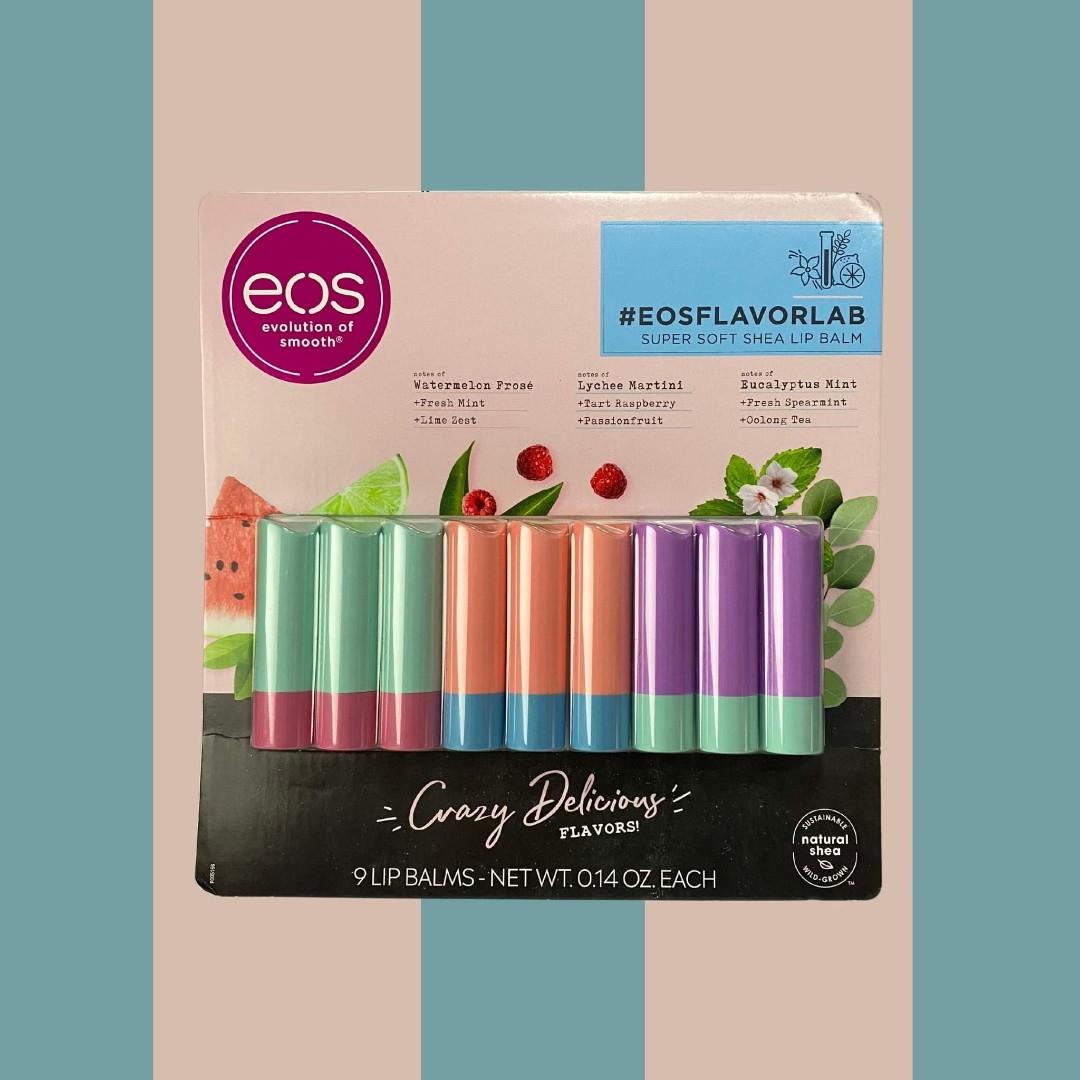 EOS Lip Balm (Category: Oral Care) located in Quezon City. Submitted by loutskie (Listing ID 1129666542, Image 1). Description: ❤EOS Flavor Lab ❤Super Soft Shea Lip Balm ❤Crazy Delicious Flavors (Watermelon Frose, Lychee Martini, Eucalyptus Mint) ❤9 Lip Balms.
