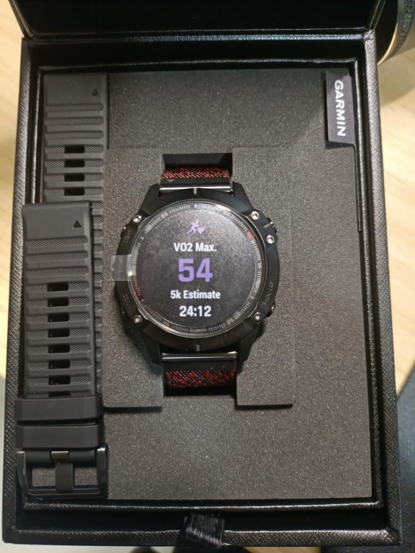 Garmin Fenix 6 DLC Diamond Like Carbon coating Watch with Nylon Band Sapphire Black Heathered Red Mobile Phones Gadgets Wearables Smart Watches on Carousell