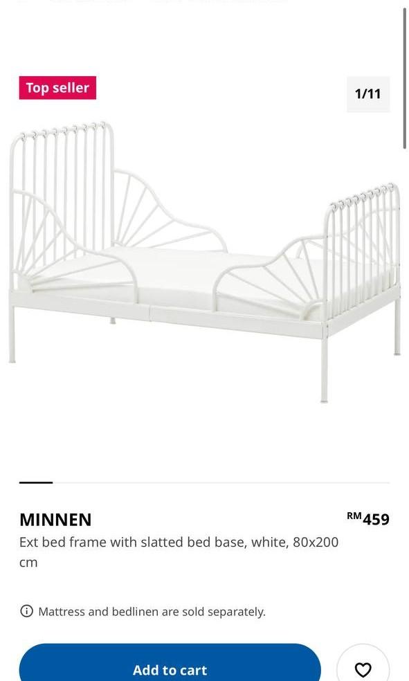 IKEA MINNEN EXTANDABLE BED C/W MATTRESS, Babies & Kids, Baby Nursery & Kids Furniture, Cots
