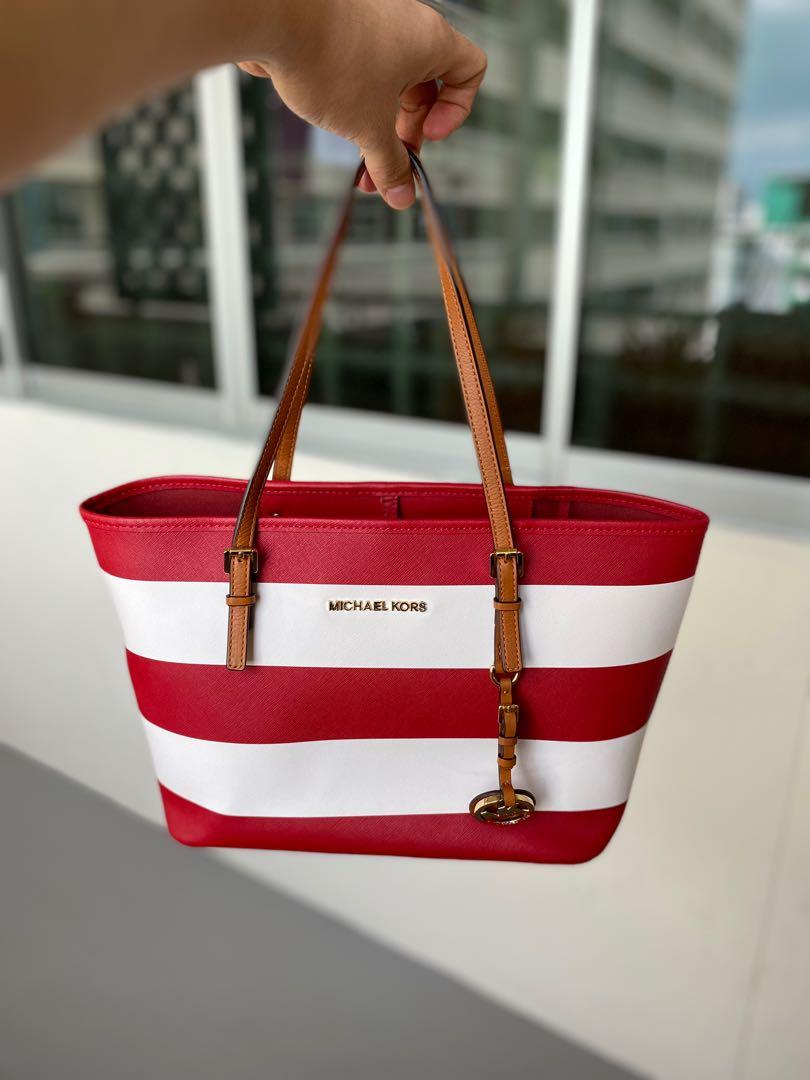 Michael kors red 2025 and white striped bag
