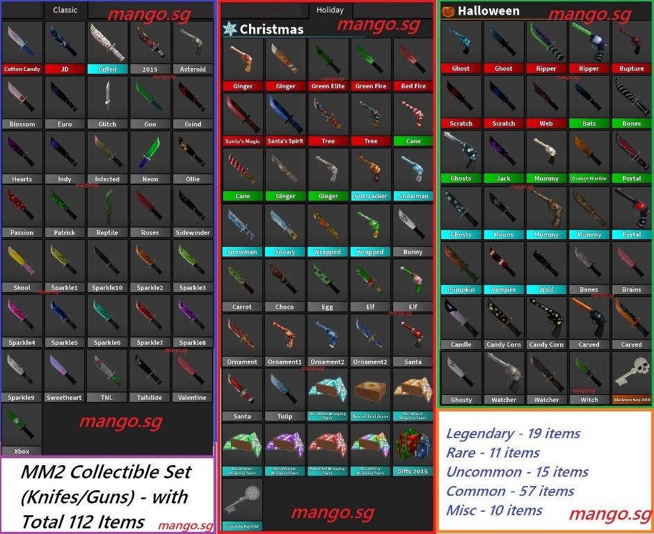 Roblox Murder Mystery 2 MM2 Collectible Set Knife and Guns (99 Items Total)