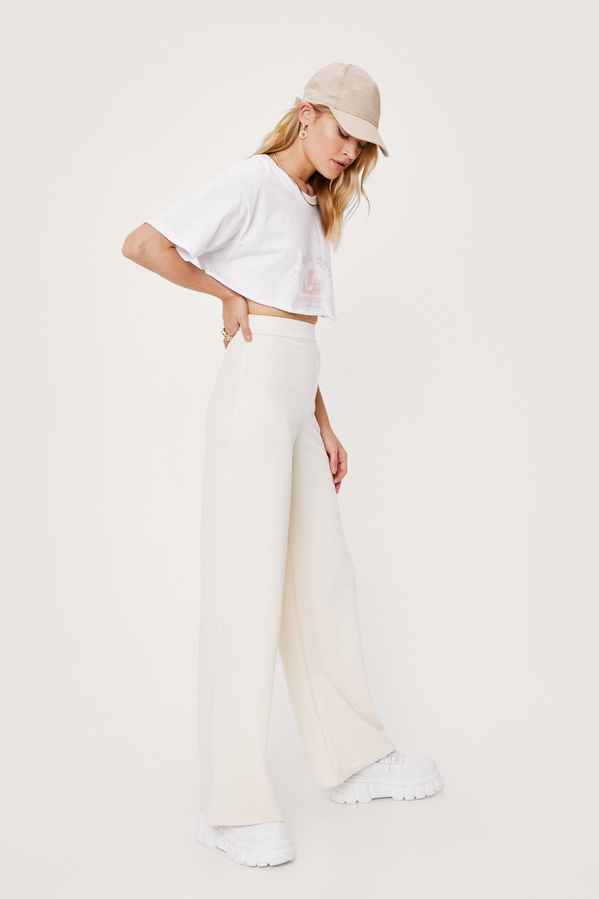 NASTY GAL cream wide leg pants 