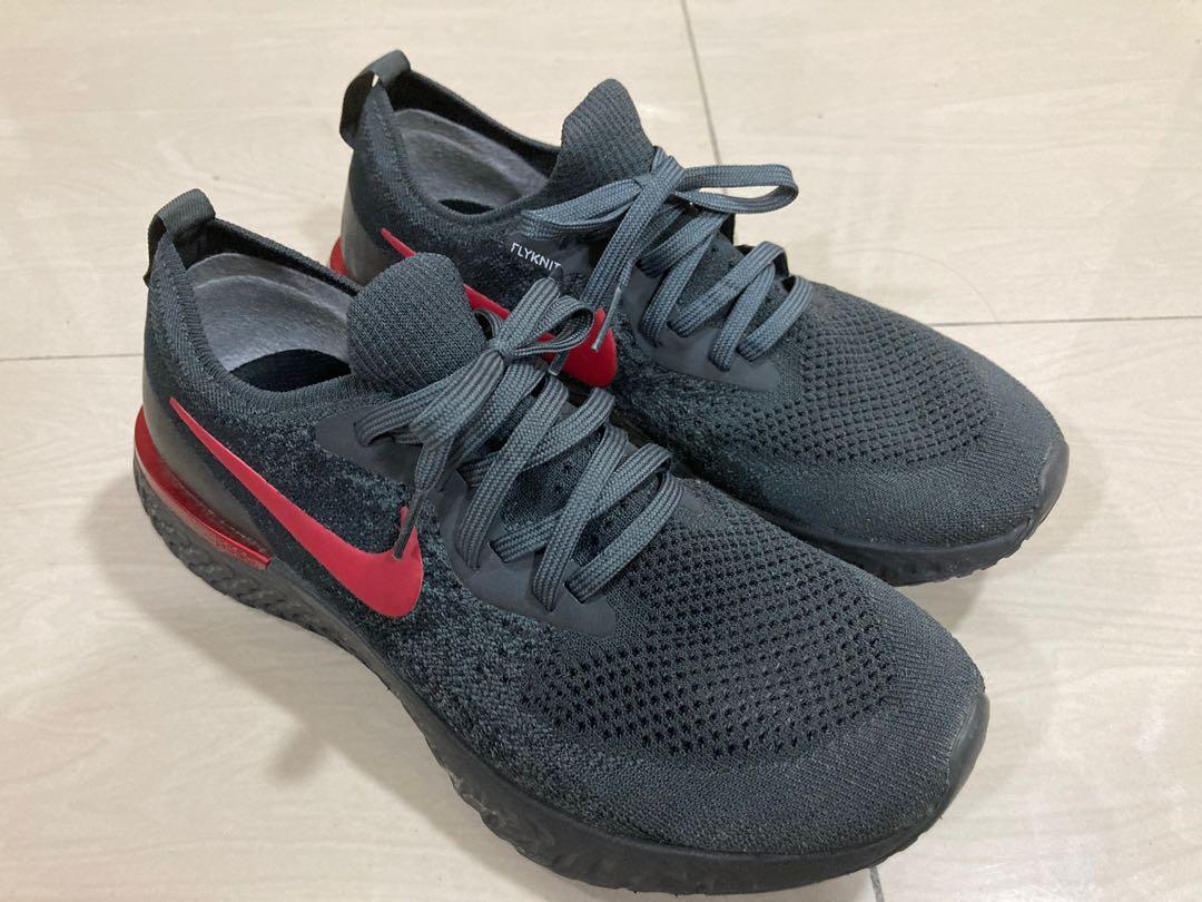 Nike epic react sales flyknit black red
