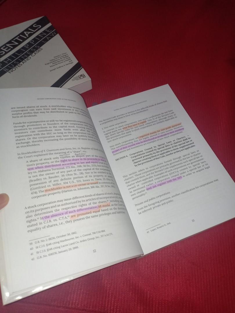 Revised Corporation Code of the Philippines (Category: Textbooks) located in Quezon City. Submitted by dalgidalgi26 (Listing ID 1129654602, Image 2). Description: Corp Law Good condition. With some highlights, tabs, and pencil writings. With plastic cover. Delivery fee shouldered by buyer. (Shipping from Q.C.) Delivery through: SSD, GogoXpress, Shopee Checkout Payment through: GCash, Paymaya, Shopee Checkout.