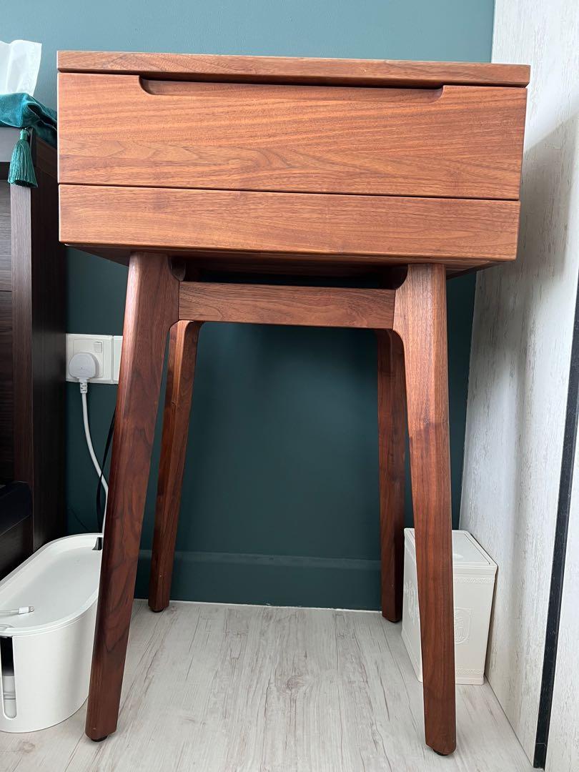 Solid Wood (Black Walnut) Dressing Table with stool, foldable mirror