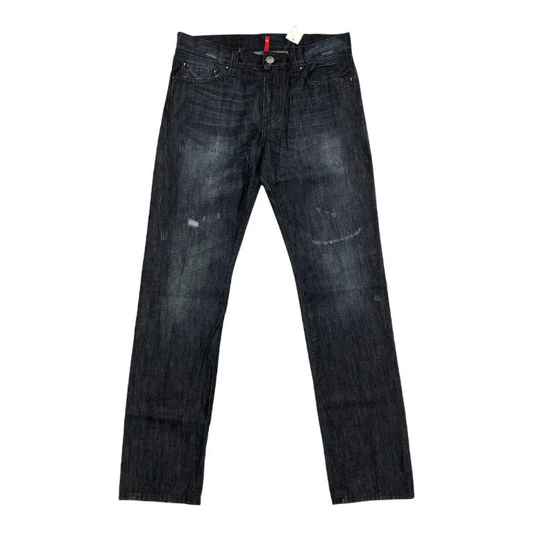 Uniqlo UJ Regular Fit Straight Distressed Dark Blue Wash Denim
