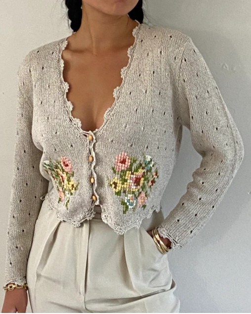 Vintage Susan Bristol 90s hand embroidered floral cropped cardigan Women s Fashion Tops Other Tops on Carousell