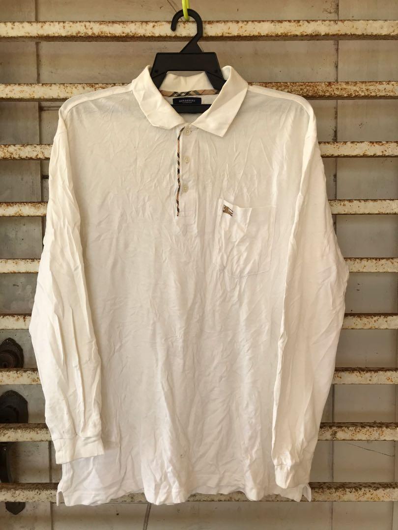 Vintage Burberry London Polo Shirt Long Sleeve White Large