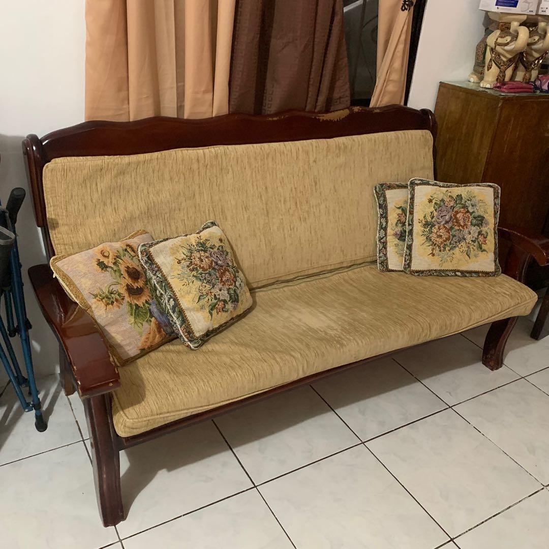 Wood Sofa Set & Center Table (read description), Furniture & Home