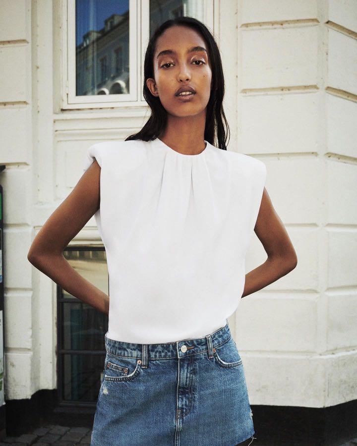 Tank Tops Zara Shoulder Pad Top White White Sleeveless Blouse With