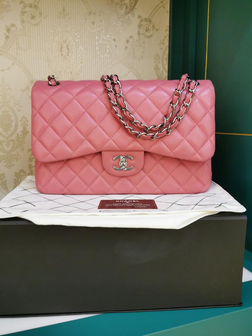 Chanel Matelasse East West Valentine Charms Lambskin Single Flap Double Chain Bag in Pink