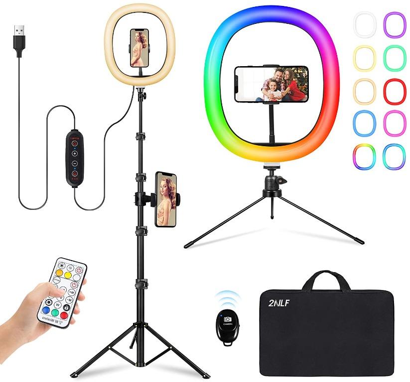 2 Colors pink Acouto Selfie Studio Wireless Remote Control LED Ring Light Lamp for Photography 