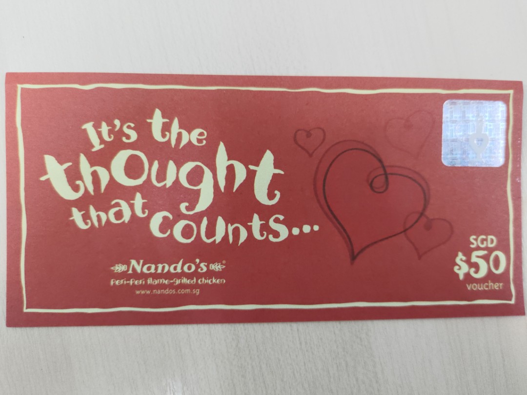 $50 Nandos Food Voucher (no min. spend), Tickets &amp; Vouchers, Vouchers on Carousell