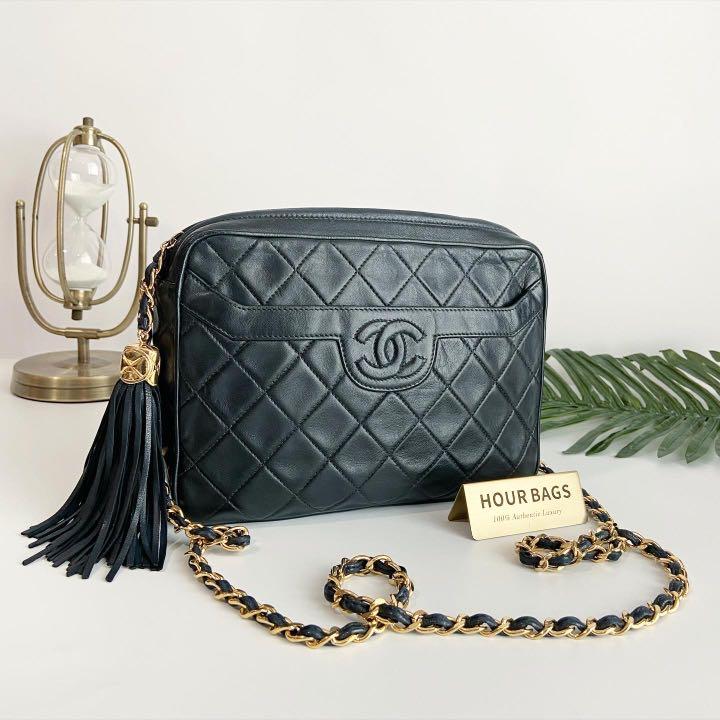 💯% Authentic Chanel Navy Blue Lambskin CC Logo Tassel Chain