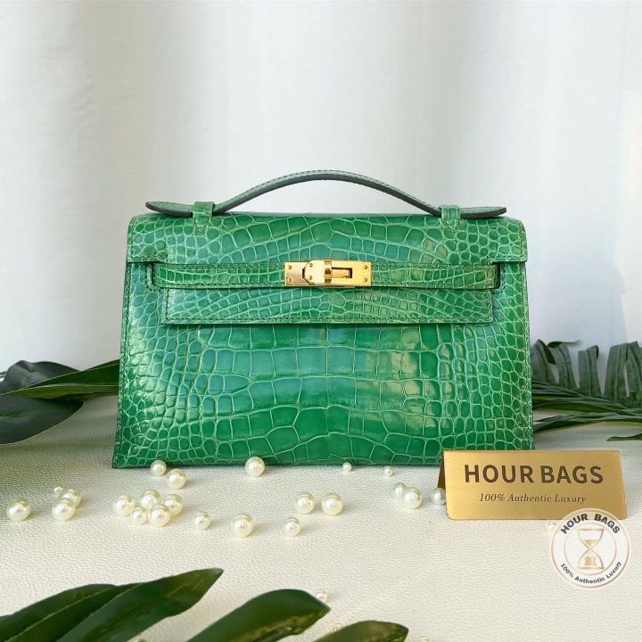 Hermes Mini Kelly 19 Green Crocodile Bag For Women, Women’s