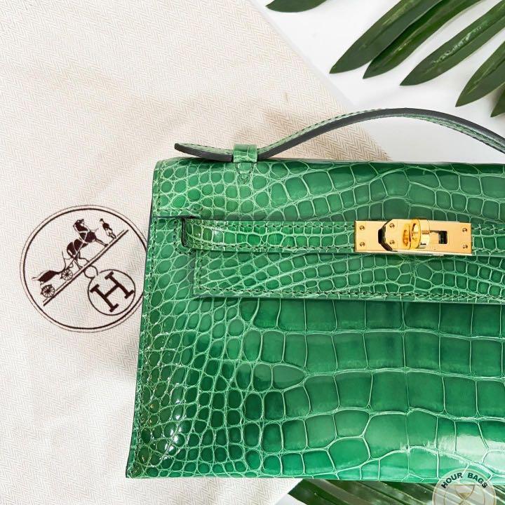 Hermes Kelly Pochette Vert Emerald Alligator Gold Hardware