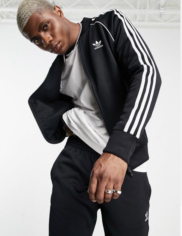 Adidas originals three stripe new arrivals track jacket in black