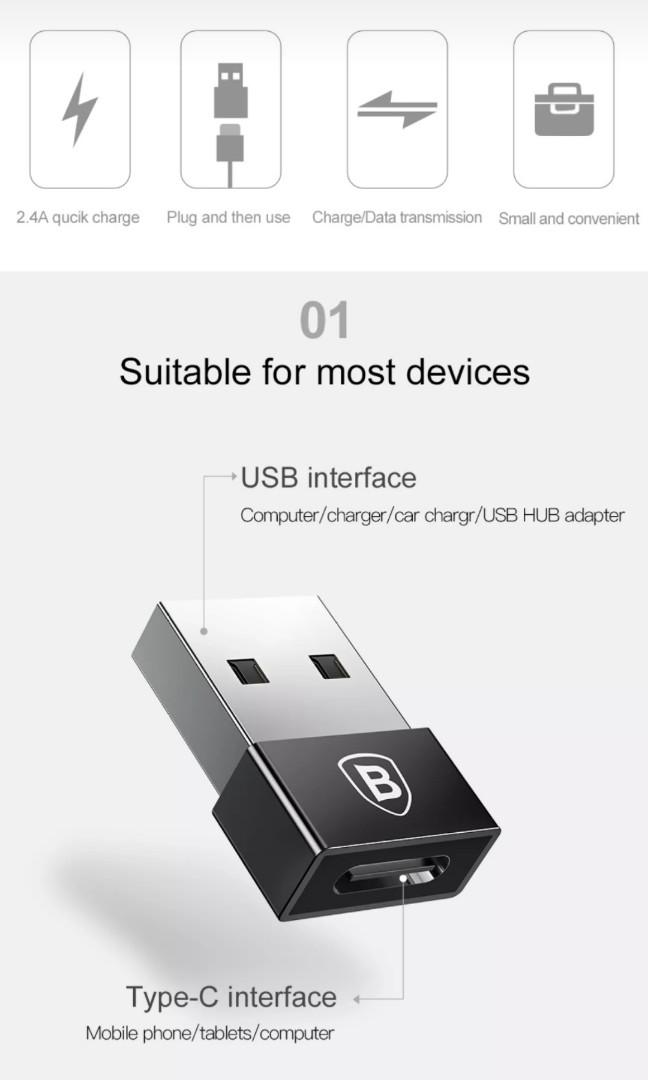 Baseus USB Male to Type C Female Cable OTG Adapter Converter Notebook ...