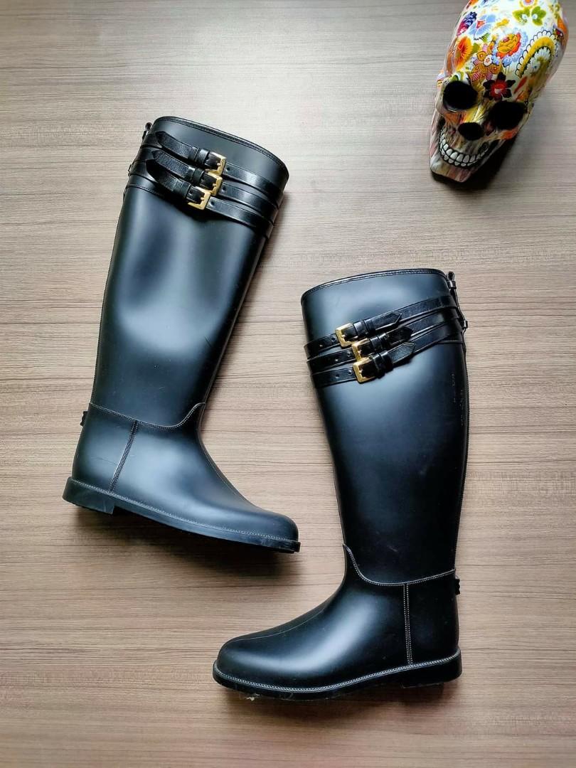 BURBERRY Black Rubber Riding Rain Boots / Wellies, Women's Fashion, Footwear,  Boots on Carousell